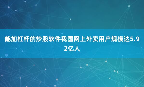 能加杠杆的炒股软件我国网上外卖用户规模达5.92亿人